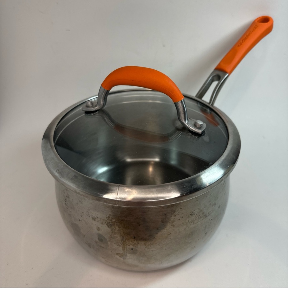 Rachael Ray Stainless Steel 3 Qt Sauce Pan Orange Handle with Lid